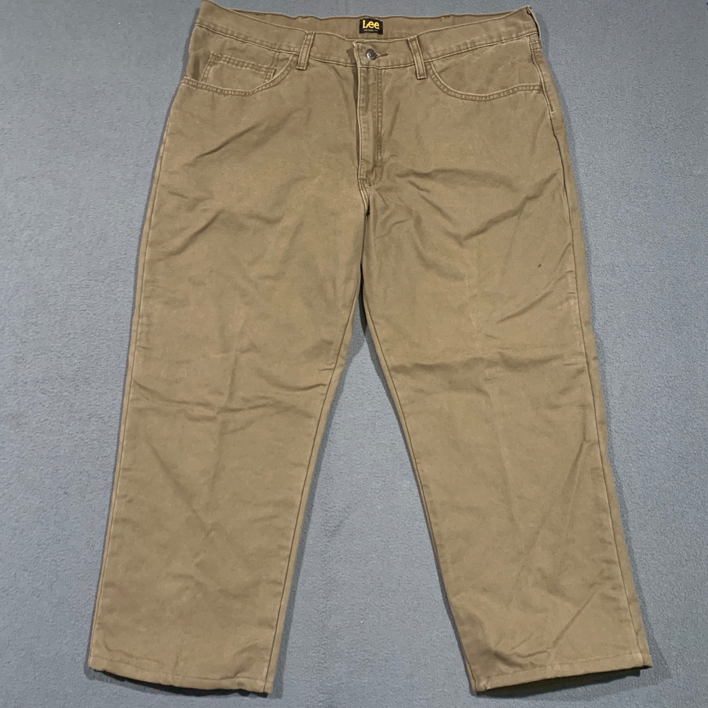 Lee Mens Relaxed Fit Lined Thermal Chore Pants Khaki Size 40x30 Actual: 38 x 25‎
